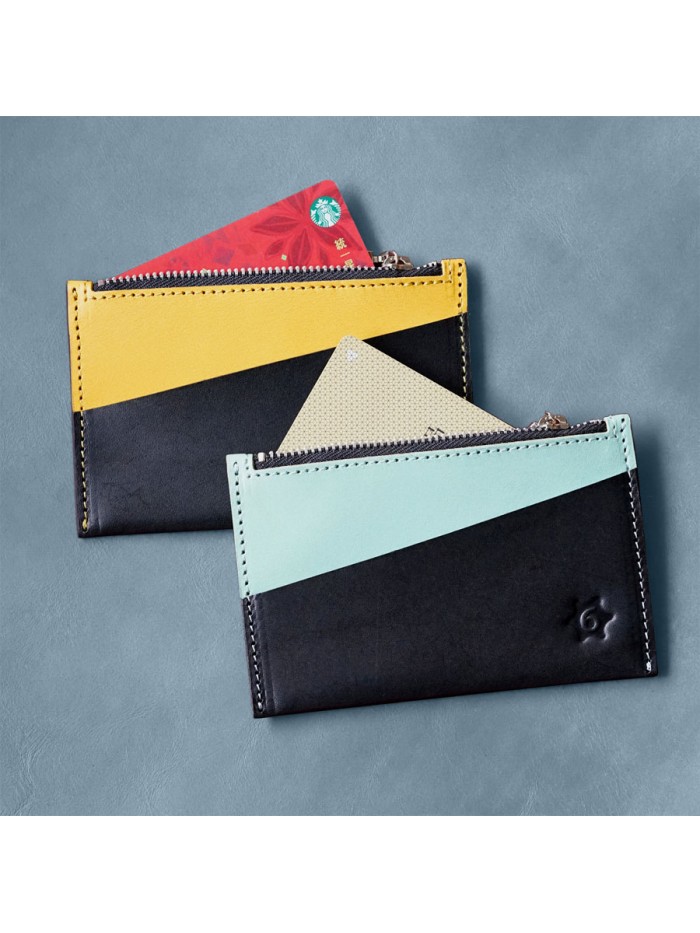 植鞣皮革雙色輕便零錢包(原皮色)