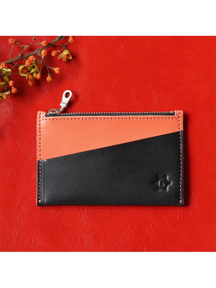 植鞣皮革雙色輕便零錢包(甜柿橘)