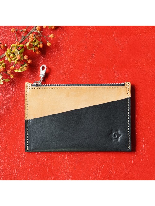 植鞣皮革雙色輕便零錢包(原皮色)