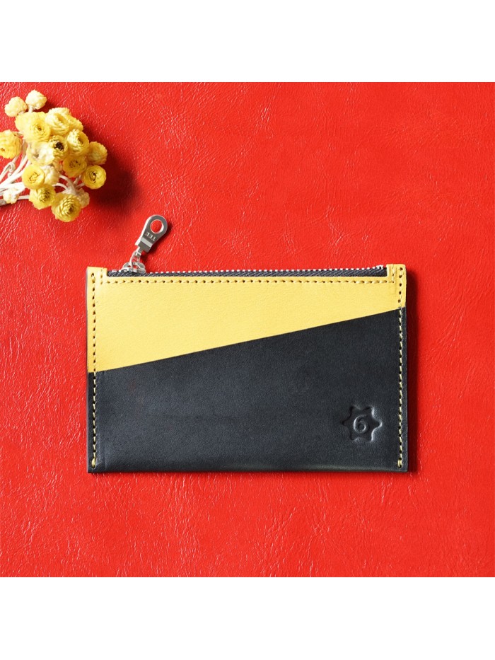 植鞣皮革雙色輕便零錢包(雛菊黃)