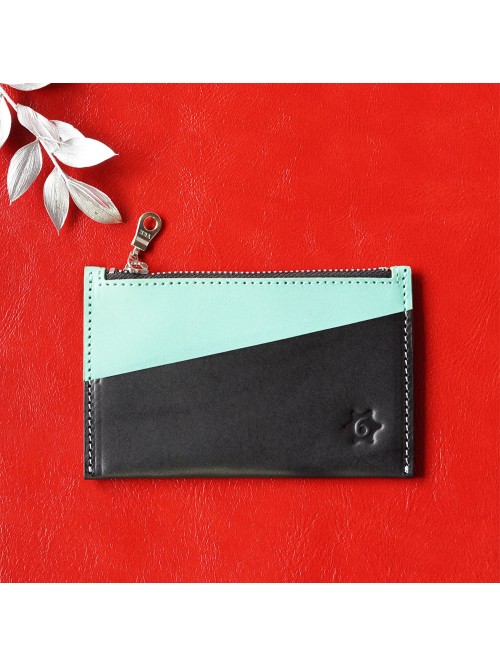 植鞣皮革雙色輕便零錢包(湖水藍)