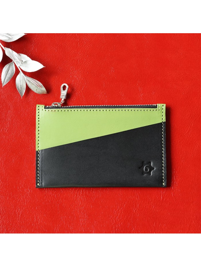 植鞣皮革雙色輕便零錢包(香草綠)