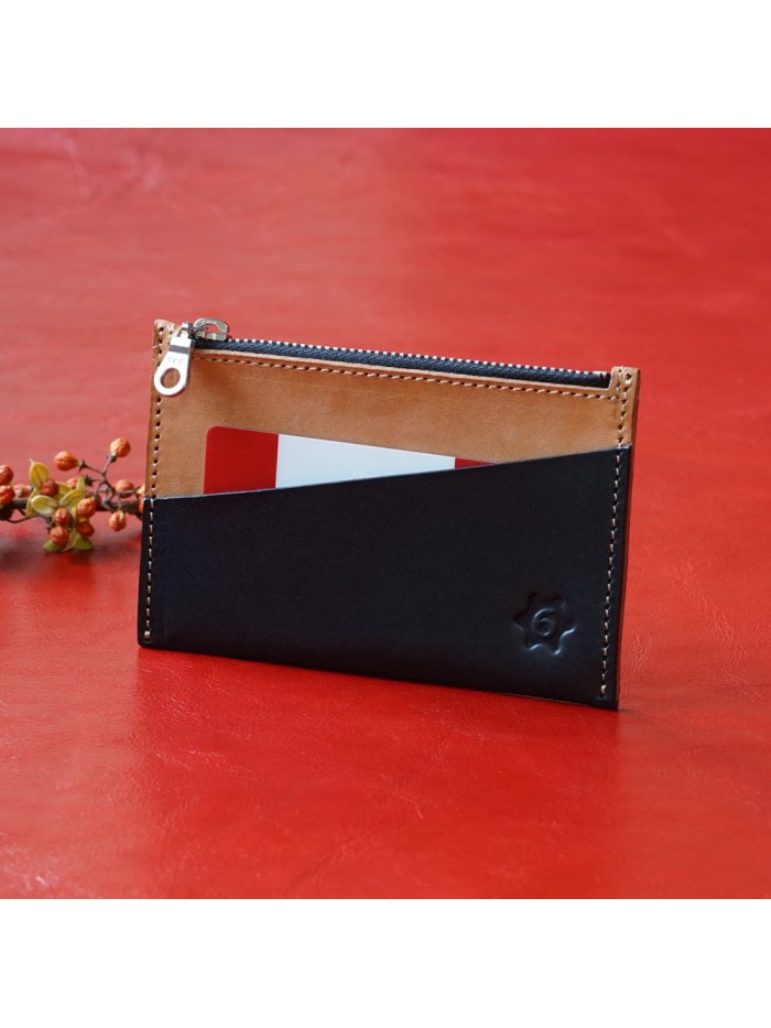 植鞣皮革雙色輕便零錢包(原皮色)