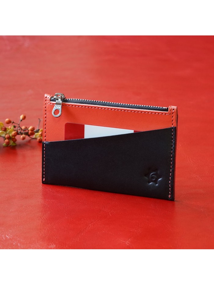 植鞣皮革雙色輕便零錢包(甜柿橘)