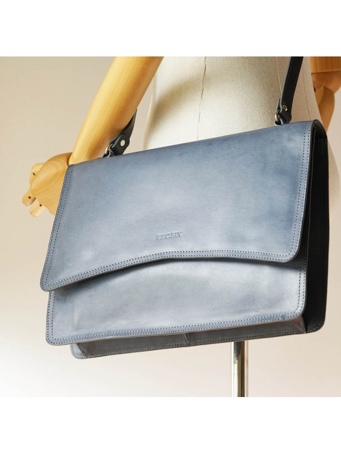 義大利植鞣皮革學院包(藍灰)