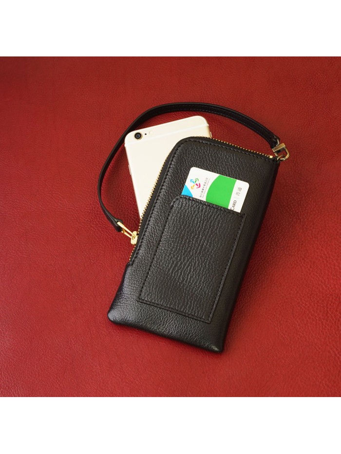 義大利進口縮花山羊皮手機袋(靜謐黑)