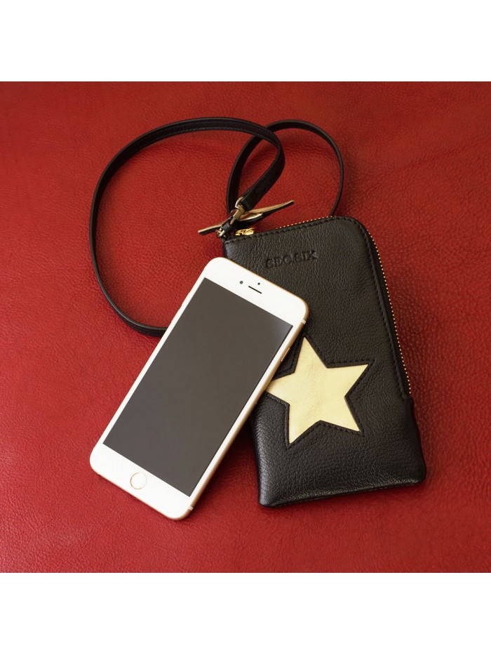 義大利進口縮花山羊皮手機袋(靜謐黑)