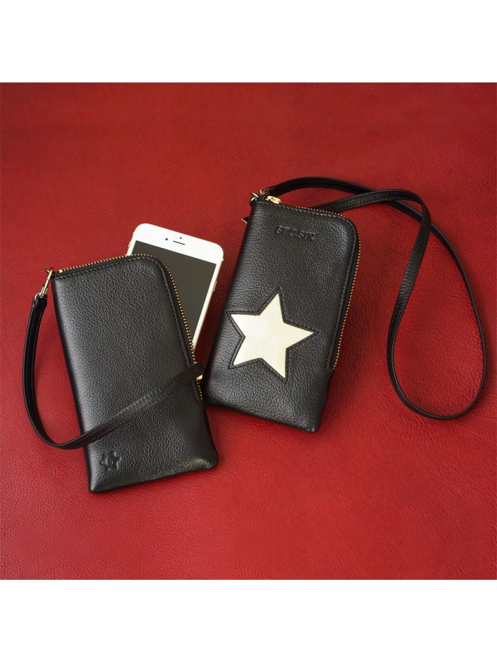 義大利進口縮花山羊皮手機袋(靜謐黑)